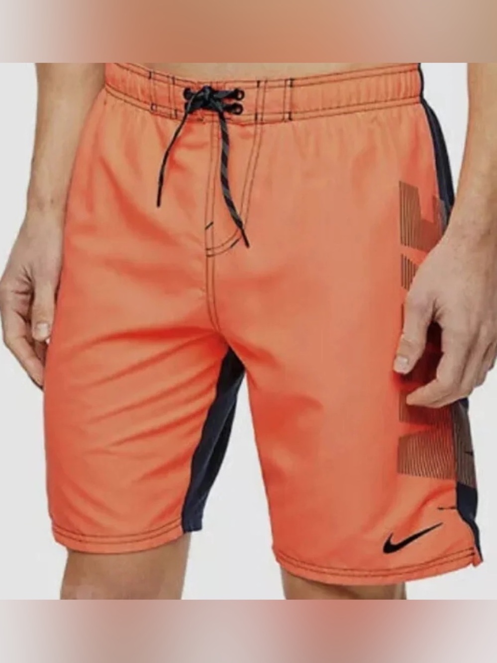 Nike Mens Orange Drawstring Elastic Waist Swim Trunks Size Large